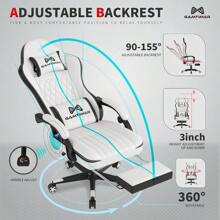 Gaming Chair With Footrest Ergonomic Computer Chair With Lumbar Support With 4D Foam Sports Seat Cushion Breathable Leather Material Height Adjustable Adult Office Chair White