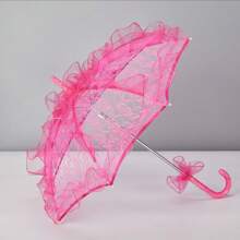 1pc Mini Lace Umbrella, Wedding Flower Girl Photo Prop, Solid Color Lace Woven Dance Umbrella, Decorative Palace Parasol Summer Cooling,Beach,Travel