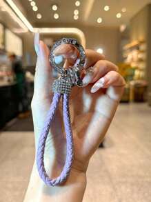 1pc Fashionable Zinc Alloy Keychain With Black Leather Cord For Car Keys, Versatile And Minimalist Keyring