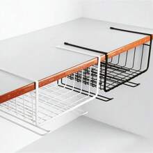 1pc Iron Art Cabinet Storage Hanging Basket, Tabletop Partition Shelf For Clutter Organization, No-Drill