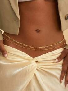 2 pièces Ensemble de chaîne de taille mode et polyvalente pour femmes, chaîne de corps de bikini de plage minimaliste, chaîne de nombril réglable, bijoux de mode , chaîne de taille sexy pour femmes, été, école, automne, Halloween