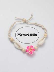 1 New Bohemian Anklet Beach Anklet Handwoven Polymer Clay Flower Sea Shell Anklet Anklet Accessory - Pink - View 3