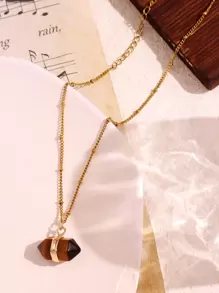 1 件棕色虎眼天然石吊坠项链，复古优雅手工串珠项链，女士秋季珠宝