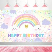1pc Rainbow Birthday Backdrop, Rainbow Cloud Happy Birthday Party Decoration Banner, Perfect For Birthday Party, Shower, Photo Booth Photography Props Decoration, Rainbow Theme Party Backdrop - Multicolor - View 1