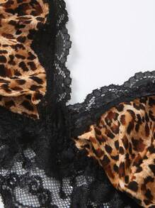 Plus Size Women's Lace Patchwork Leopard Pattern Soft & Breathable Sexy Lingerie Set - Brown - View 4
