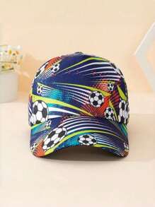 1 pieza Gorra de béisbol unisex para niños con estampado gráfico de fútbol, transpirable, azul marino, apta para uso en exteriores y uso casual durante todo el año