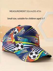 1 pieza Gorra de béisbol unisex para niños con estampado gráfico de fútbol, transpirable, azul marino, apta para uso en exteriores y uso casual durante todo el año