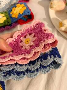 1 pièce Bandeau long en tricot orné de fleurs pour femmes, style boho chic, imprimé floral, look bohème doux et décontracté. Convient pour le port quotidien et les sorties printanières