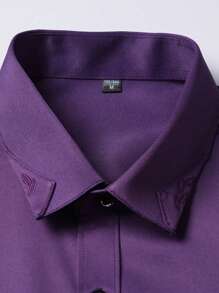 1 pièce Chemise à col polo pour hommes, manches courtes, couleur unie violet "Best Seller", décontractée chic pour le bureau, coupe slim, résistante aux fripons