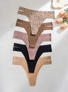 Set de 5 bragas tipo tanga de leopardo con estampado sexy, transpirables y cómodas para fitness y deportes