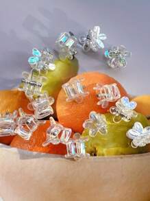 10pcs Cute Holographic Mini Hair Claw Clips For Girls, Resin And Plastic Material, Transparent Design