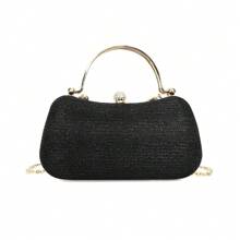 Gold Bright Silk Circular Evening Bag Women Banquet Clutch Decor Chain Shoulder Bags Luxury Female Party Handbags