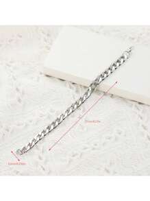 1pc Link Bracelet, Hip Hop Fashion Versatile Titanium Steel Chain Bracelet For Men - Silver - View 5