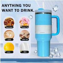 40 Oz H2.0 Tumbler With Handle, Double Walled Vacuum Insulated Stainless Steel Water Bottle Premium Summer Drinkware Portable Handy Flask Travel Mug Iced Coffee Cup For Outdoor Camping, Hiking, Driving, Travel, - 1 - 查看 3