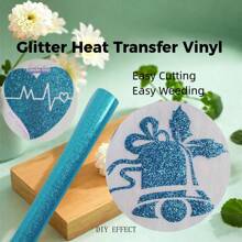 1 Roll Shiny/Glitter Puff Heat Transfer Vinyl - Sparkling Glitter, Suitable For T-Shirt Fabric Heat Press Printing - Aqua Blue - View 2