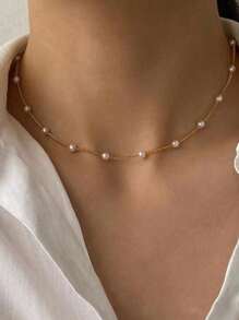 1pc Multi-Layer Minimalist Faux Pearl Necklace, Suitable For Women's Daily And Holiday Wear