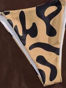 2pcs/Set Christmas,New Year's,Thanksgiving,Halloween Costumes,Sexy Elegant Slimming Randomly Printed Pattern,Vacation Beach And Swimming Pool Back Tie Bikini Set