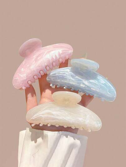 3pcs Large Size Pink, White, Blue Water Wave Hair Clips 11cm, High-Quality Elegant, Minimalist, Versatile Ombre Color Hair Accessories Suitable For Daily, Casual, Party, Work, Vacation, Washing, Makeup, Outfit Matching, Back To School Fall Winter Claw Clip