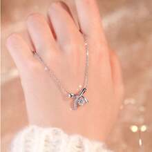 1pc 925 Sterling Silver Bridal Butterfly Necklace With Sparkling Zirconia, Elegant & High-Quality Jewelry For Wedding - Silver - View 2