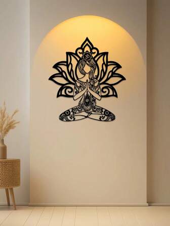 Namaste For Lotus Girl Metal Wall Art - Zen-Inspired Iron Decor With Sanskrit Symbol, Elegant Indoor/Outdoor Hanging Ornament For Home, Patio, Balcony - Perfect Housewarming Gift Gifts Birthday Graduation