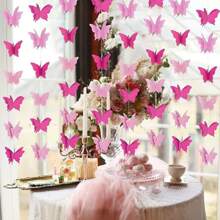 10 piezas Guirnalda de mariposas 3D - Tonos de rosas, decoraciones colgantes de mariposas, decoraciones de ducha de boda con mariposas, flores de papel colgantes para cortinas, adecuado para decoración de cumpleaños, decoración de fiestas de primavera, dormitorio, sala de estar, decoración de pared del hogar, suministros para festivales, adorno