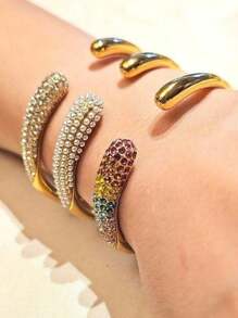 1pc Elegant Stainless Steel Bracelet With 18K Gold Plated, Rhinestones & Pearl Elements, Waterproof And Non-Fading, Suitable For Women's Gift