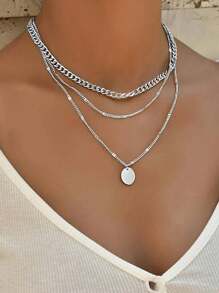 1pc Fashion Versatile Simple Circular Pendant Necklace - Gold - View 12