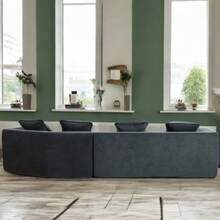 Modular Cushions Sofa With Movable Ottoman, Ideal For House & Apartment Living Rooms. Minimalist Style, Anti-Wrinkle Fabric, Corner Low Back Deep Seat Spacious Sectional. 2 PC Free Combination For Versatile Home Decoration And Comfortable Lounging - Black + Boucle + 3 Seat - View 8