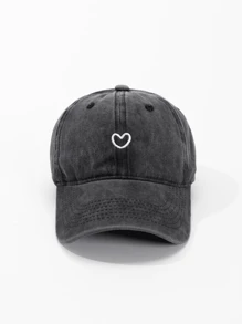 休闲水洗复古心形刺绣棒球帽 - 深灰色 - 查看 1