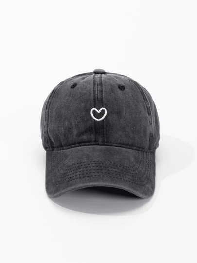 休闲水洗复古心形刺绣棒球帽