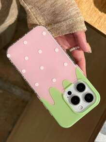 Cute Minimalist Pink Bow Polka Dot Phone Case, Compatible With IPhone 17 Pro Max, 17 Pro, 17 Air, 17, 16, 15, 14, 13, 12, 11 Pro Max Plus, Soft Protective Back Cover, Gift For Girls - Strawberry - View 2