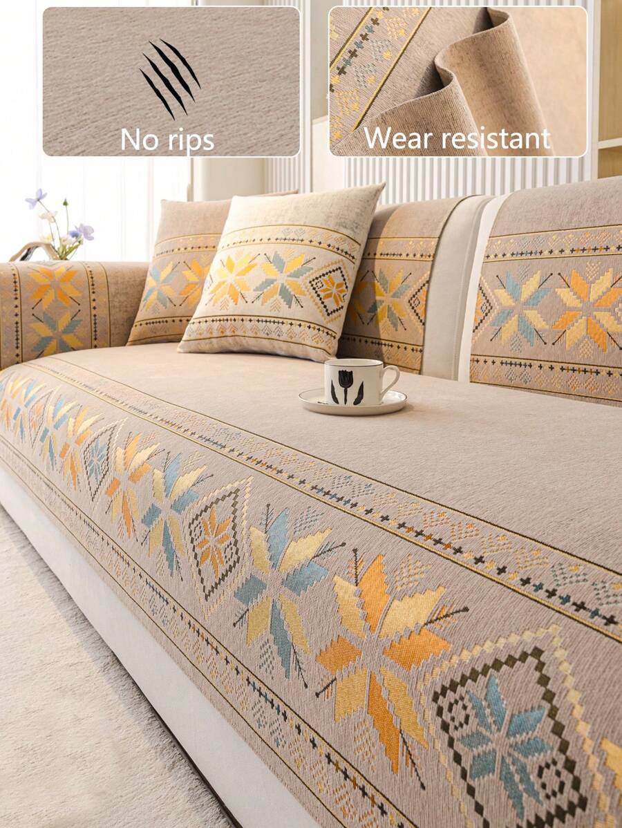 1pc Bohemian Chenille Sofa Cushion Cover, Modern & Minimalist, Dust-Proof, Anti-Slip, Washable Couch Protector Slipcover, Warm, Fade-Resistant, Pet-Friendly, Suitable For Bedroom, Office, Living Room, L-Shaped Sofa 1/2/3/4 Seater