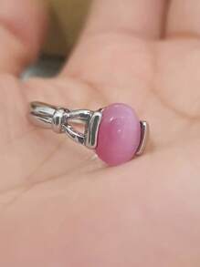 1pc Pink Imitation Cat Eye Stone Glass Ring