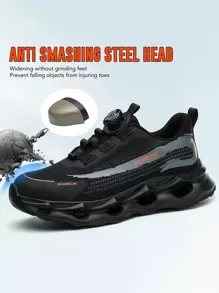 Novos Tênis de Trabalho com Botão Giratório Biqueira de Aço, Botas de Segurança Respiráveis, Calçado de Trabalho à Prova de Perfuração, Sapatos de Proteção Inquebrável na Moda, Calçado de Proteção Antiesmagamento e Antiperfuração Unissex, Sola Leve - Cinza - Visão 1