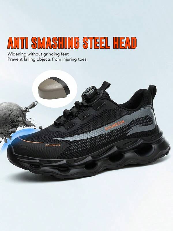 New Rotating Button Work Sneakers Steel Toe Shoes Breathable Security Protective Boots Puncture-Proof Work Shoes Indestructible Fashion Protective Men/Women Shoes Unisex Anti-Smash Anti-Puncture Protective Footwear Lightweight Sole Safety Shoes
