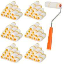 Paint Roller Covers Set, 61 Pcs Precision Mini Paint Roller Set, 4-Inch Polyester Brushes For Detailed Work On Walls, Desks, & Cabinets - Durable & Reusable Kit For DIY & Professional Use