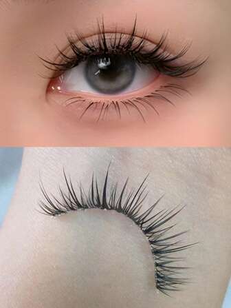 5对全条假睫毛，自然交叉浓密睫毛，透明茎集成睫毛，日常化妆工具，日本动漫风格交叉睫毛，方便佩戴，韩国明星卷曲假睫毛