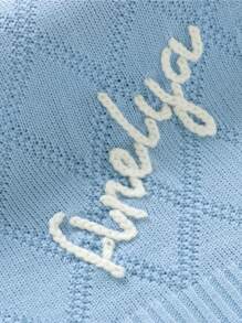 Customizable Hand Embroidered Name Casual Minimalist Kids' Knitted Blanket, Baby Blanket, All Season,Multi-Functional,Ornamental,Letter,Stylish,Modern,Colorful,Cute,Adorable,Casual,Soft,Custom,Personalised,Unique,Customized,Baby Gifts,Ideal Gifts For Him,Ideal Gifts For Her,Son,Daughter