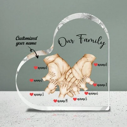 Visualizador personalizado de miembros de la familia con diseño de manos en acrílico - Personalizable con 3-8 nombres Recuerdos, adorno decorativo de sobremesa para sala de estar, dormitorio y oficina - Refleja la unión familiar - Regalo ideal para el Día de la Madre, Día del Padre, cumpleaños y aniversario