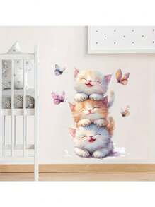 1pc Cute Stacked Cats Style, For Room Wall Background, Mirror & Window Decor, Stickers, Wall Decal, Vinyl Decal For Home Decorations, Decoration Items Refresh Your Home