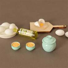 Set de 13 piezas Mini Cocina de Juguete con Aceite de Oliva, Huevos, Ollas y Sartenes de Cerámica, Juguetes para Fotografía y Decoración