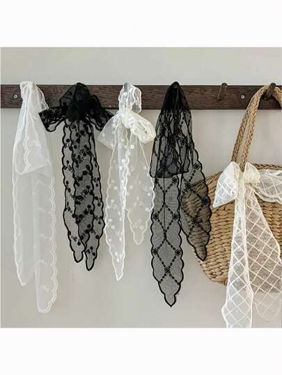 1条女士超长蕾丝发带，简约甜美涤纶蕾丝发箍，沙滩配饰，可作发圈、项链、时尚服饰配饰，也可作腰带或包包挂饰，秋冬发带，女士发饰，蝴蝶结，适合度假装扮，女士优雅围巾，女士头巾，柔软头巾