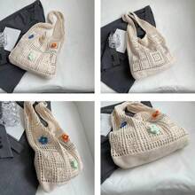 Designer Flower Knitted Handbags Female Large Capacity Totes Women's Pack Summer Beach Bag Purses Hollow Woven Shoulder Bags