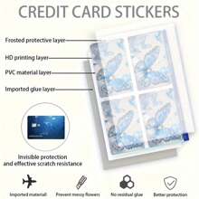 4 件装交通卡贴纸，闪亮 PVC 信用卡和借记卡贴，带四种蝴蝶图案，防水卡通风格保护膜，时尚保护，适用于交通卡贴纸