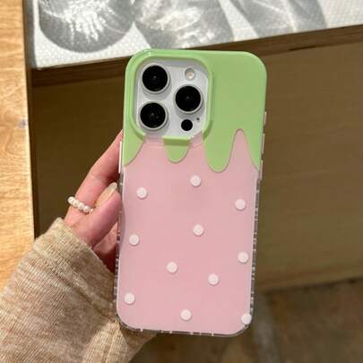 可爱简约白色粉色波点青柠绿滴水时尚手机壳，兼容 17 Pro Max、17 Pro、17 Air、17、16、15、14、13、12、11 Pro Max Plus，柔软保护后盖，春季生日礼物
