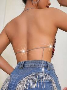 Simple Fashion Metal Chain Sequin Spaghetti Strap Cami Top, Suitable For Summer - Red - View 2