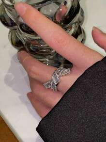 1 件奢华小众方晶锆石蝴蝶结戒指设计，高端不褪色，适合女性日常、派对、约会、旅行、指环配饰母亲节礼物 - 銀色 - 查看 5