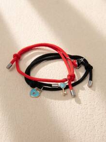 ATLVXJL 2pcs Couple Luminous Magnetic Heart Lock & Key Charm Bracelet Set, Fashion Jewelry Gift For Valentine's Day And Everyday Casual Wear,Mom,Mother,Mother's Day,Gift