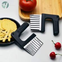 1pc Stainless Steel Handheld French Fry Cutter, Potato Slice Chopping Tool, Multifunctional Kitchen Gadget For Making Party Snacks And Mother's Day Cooking - Black - View 7