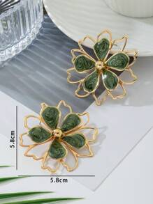 1 对个性化镂空双层绿油滴花耳环，适合女士 - 綠色 - 查看 5